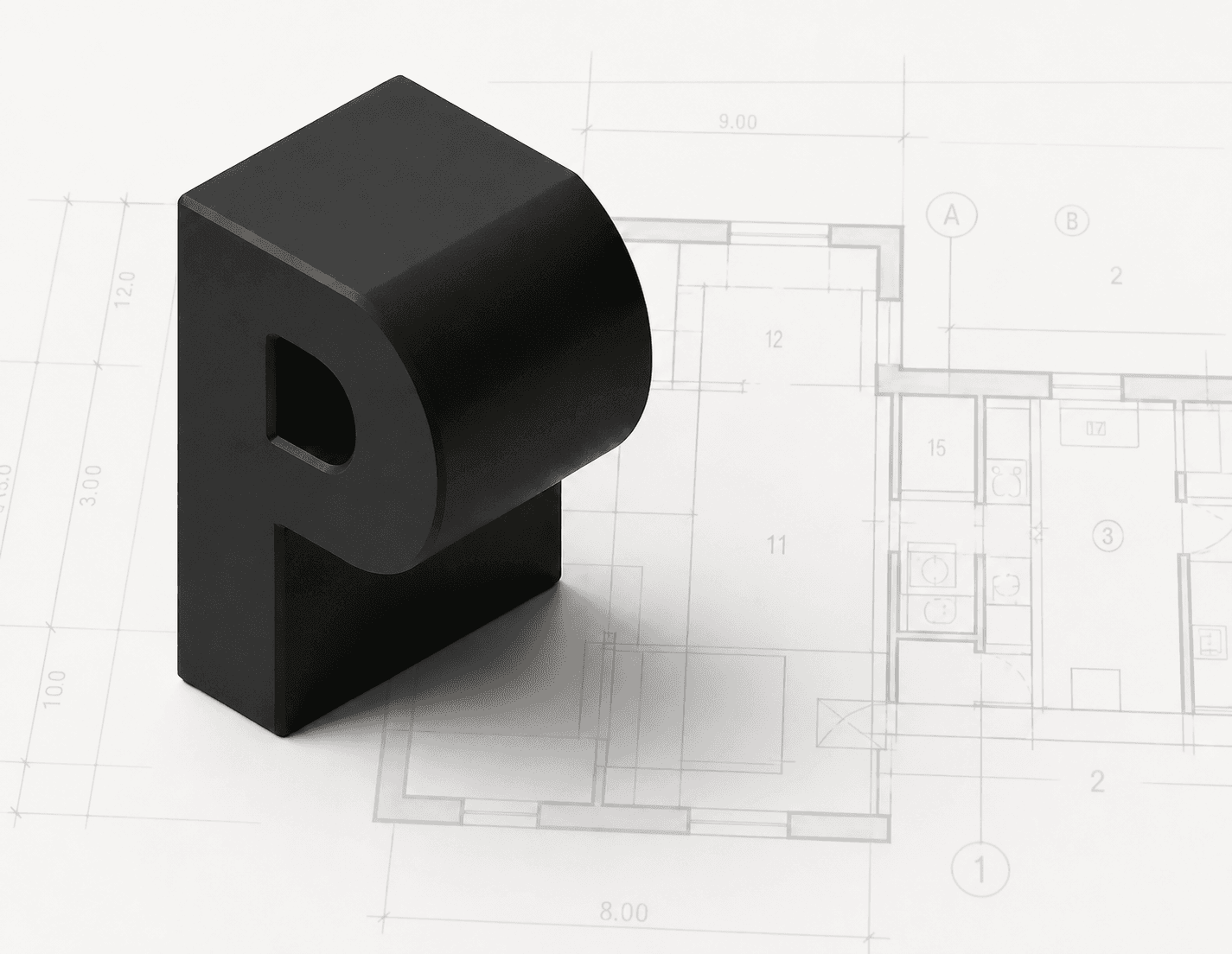 Planofy isometric 3D mark sitting on an architectural plan